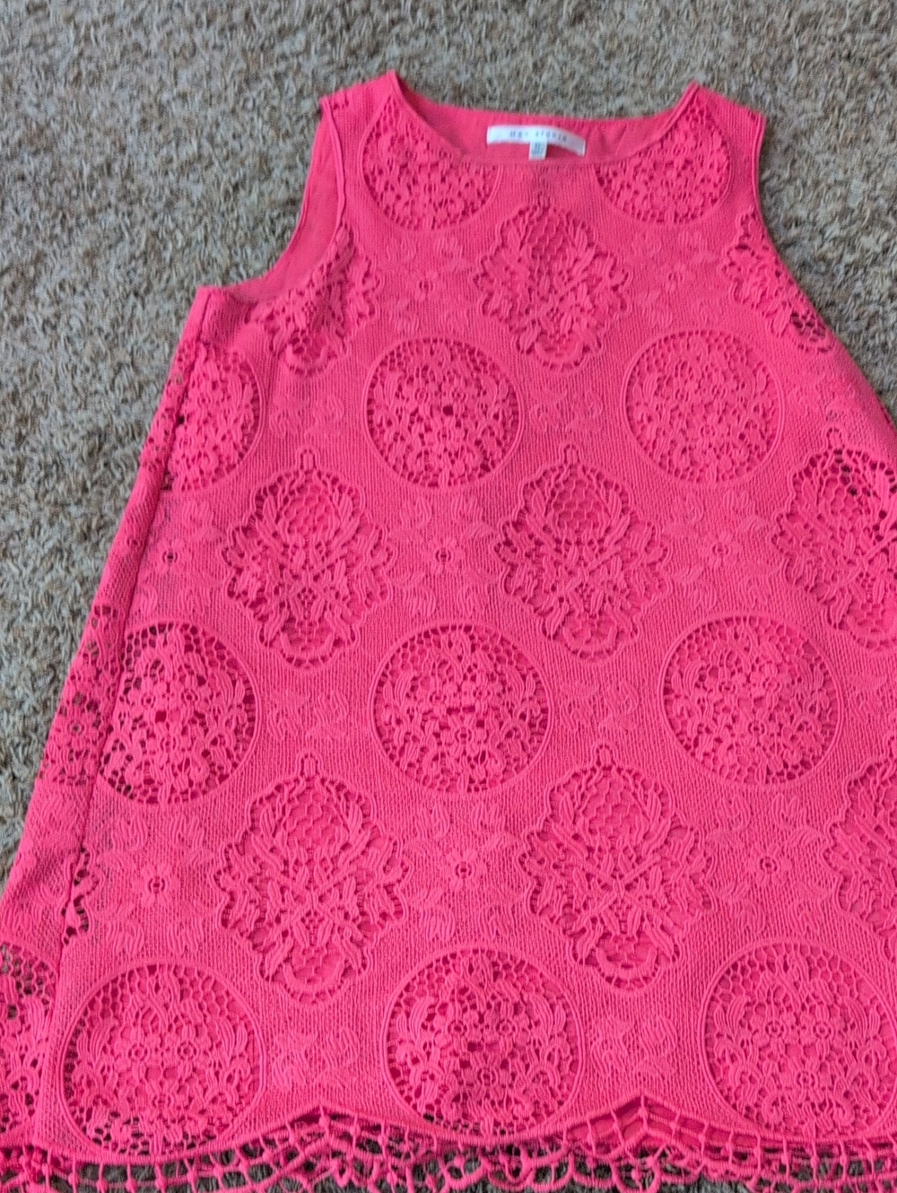 Coral Lace Sleeveless Shift Dress Top